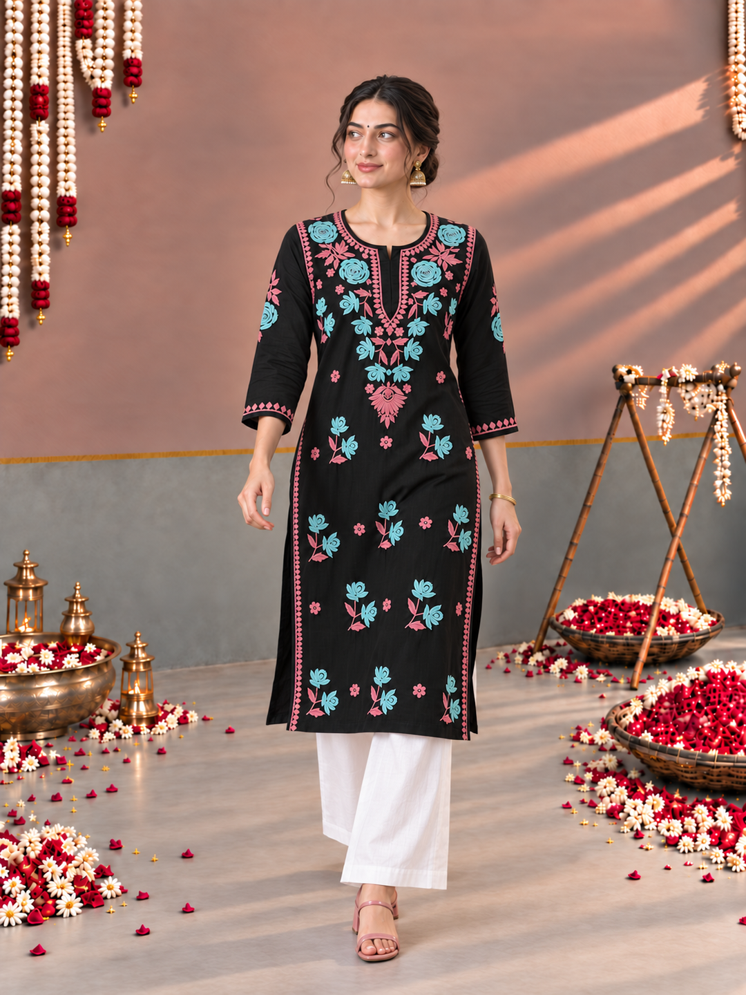 Kaya Rayon Chikankari Straight Kurta