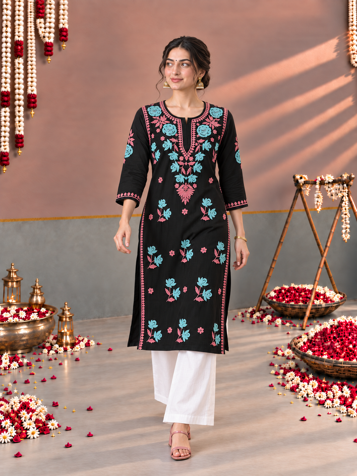 Kaya Rayon Chikankari Straight Kurta