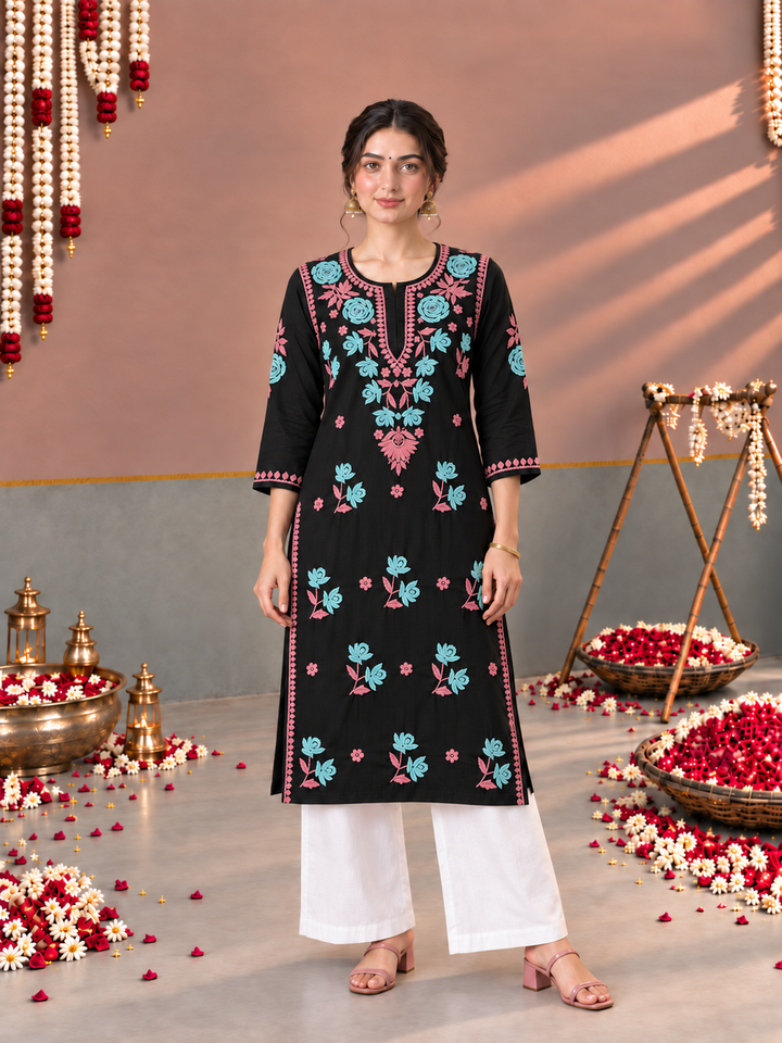 Kaya Rayon Chikankari Straight Kurta