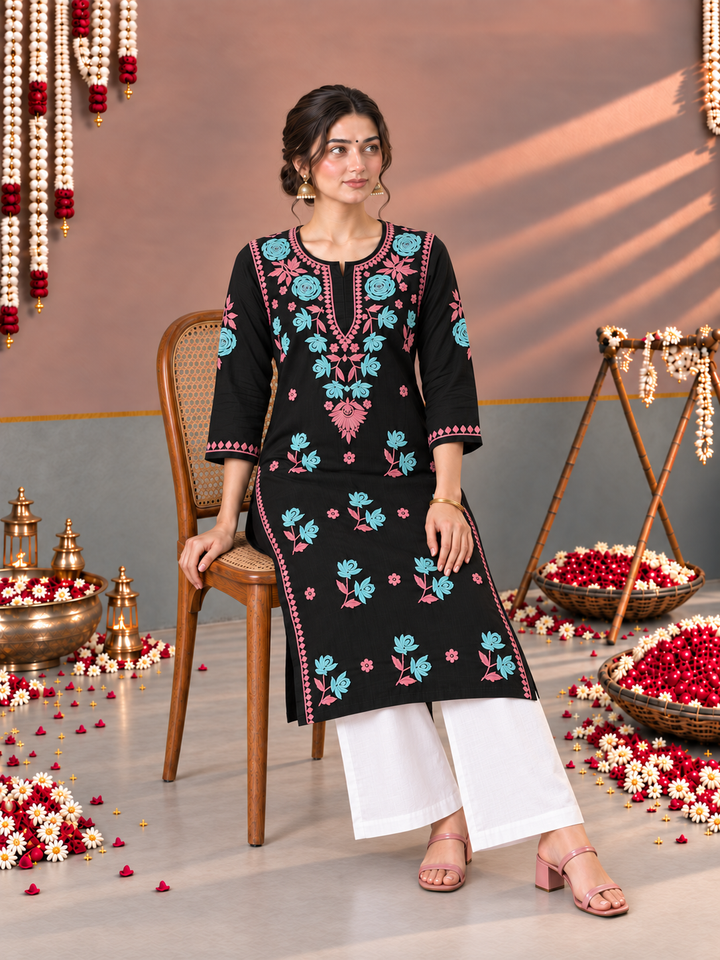Kaya Rayon Chikankari Straight Kurta