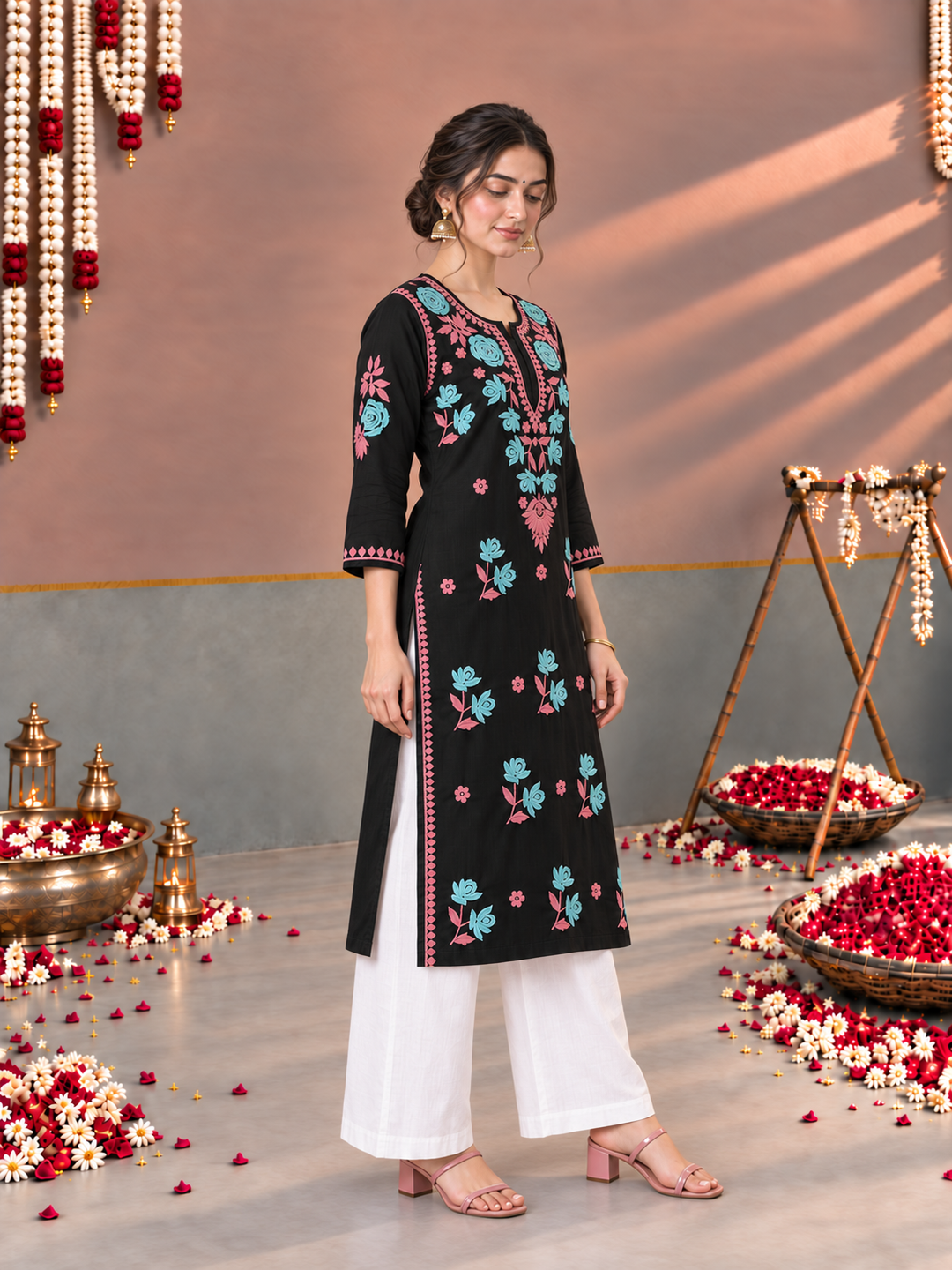 Kaya Rayon Chikankari Straight Kurta
