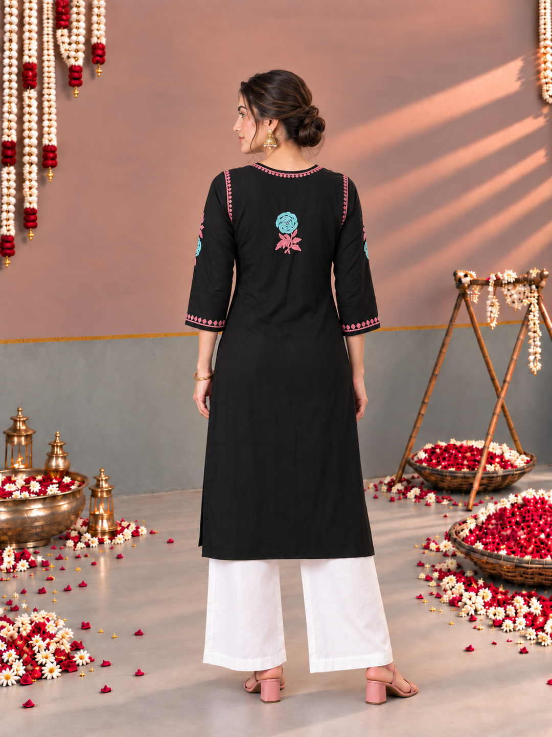 Kaya Rayon Chikankari Straight Kurta