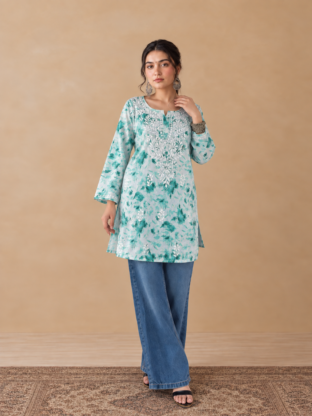 Vini Mulmul Print Chikankari Short Kurti