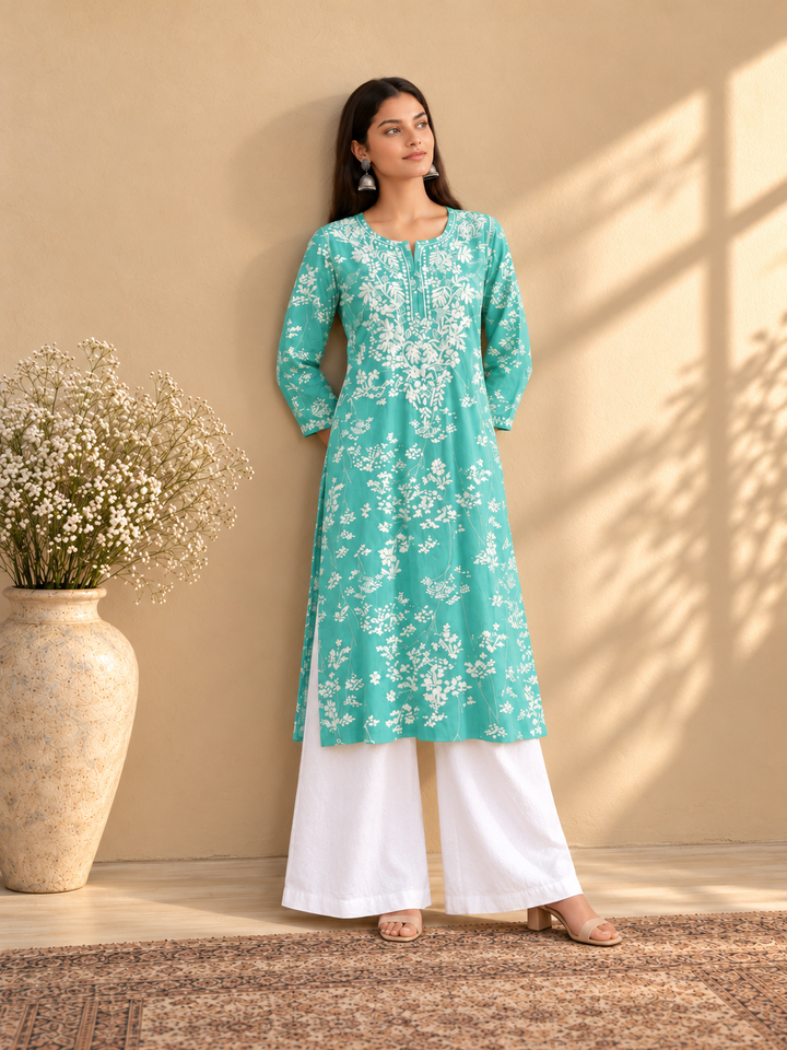 Zainab Chikankari Mulmul Straight Kurta