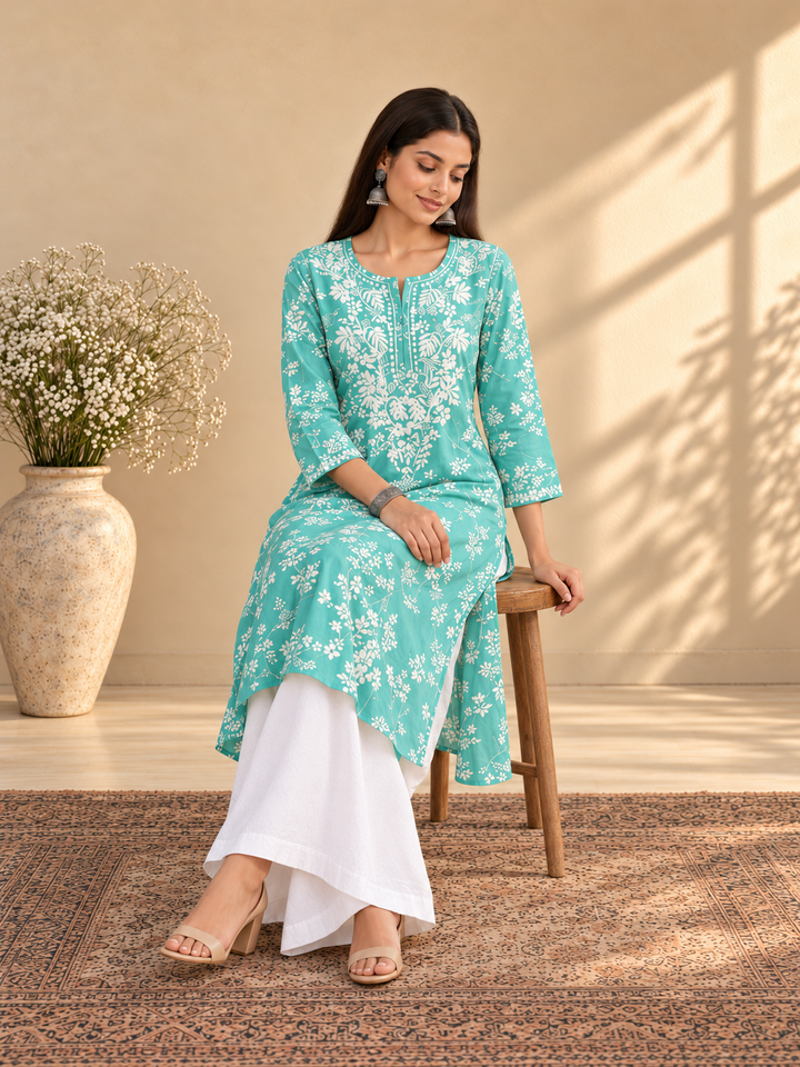 Zainab Chikankari Mulmul Straight Kurta