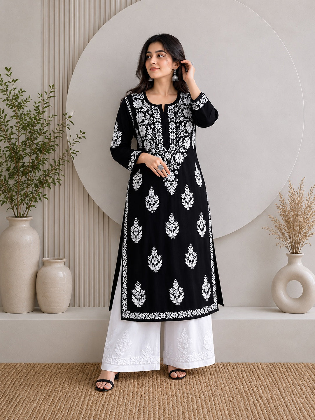 Jahnvi Chikankari Rayon Straight Kurta
