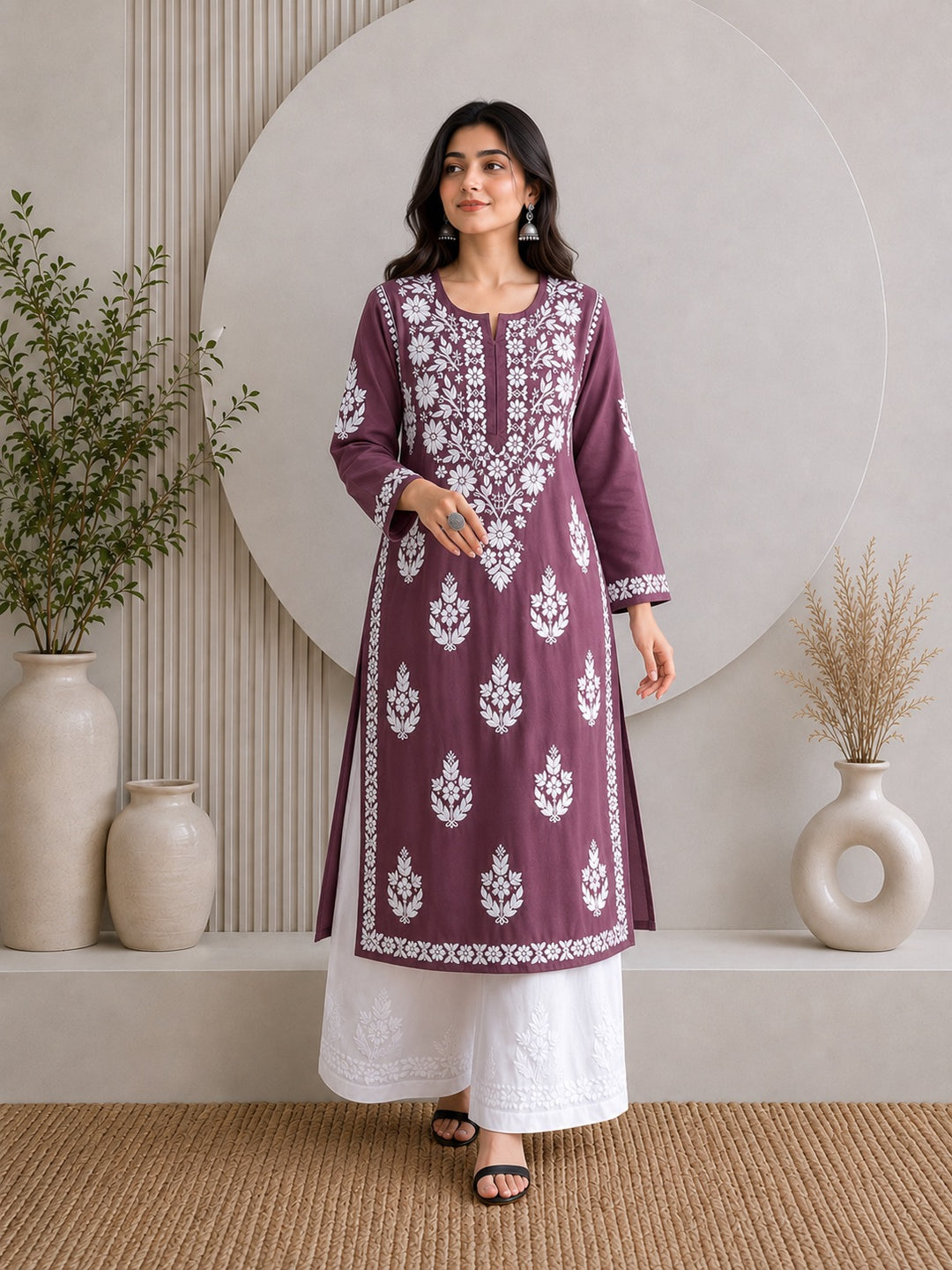 Jahnvi Chikankari Rayon Straight Kurta