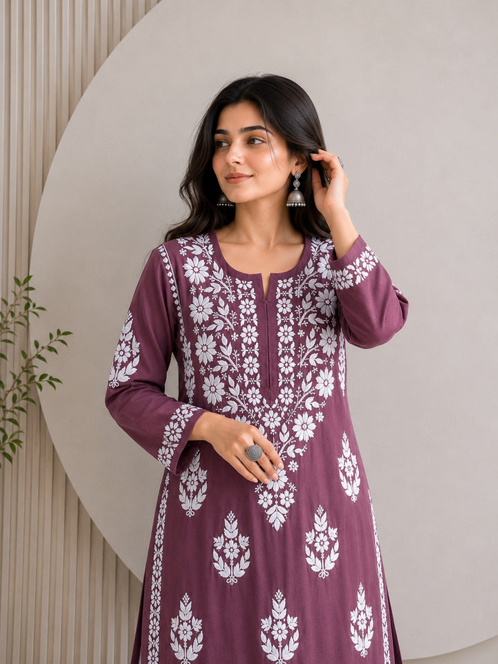 Jahnvi Chikankari Rayon Straight Kurta