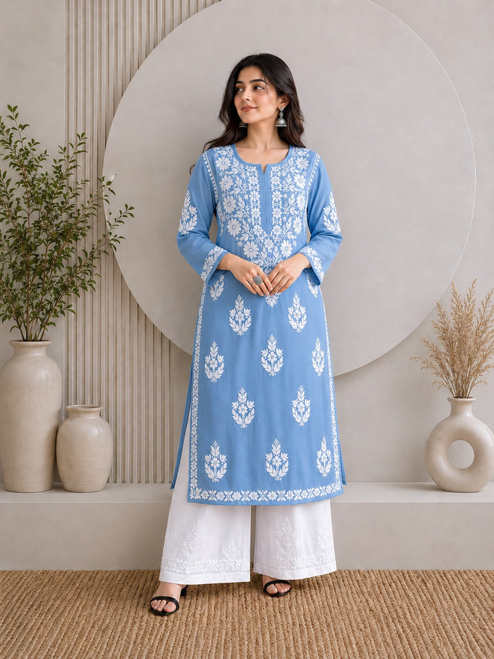 Jahnvi Chikankari Rayon Straight Kurta