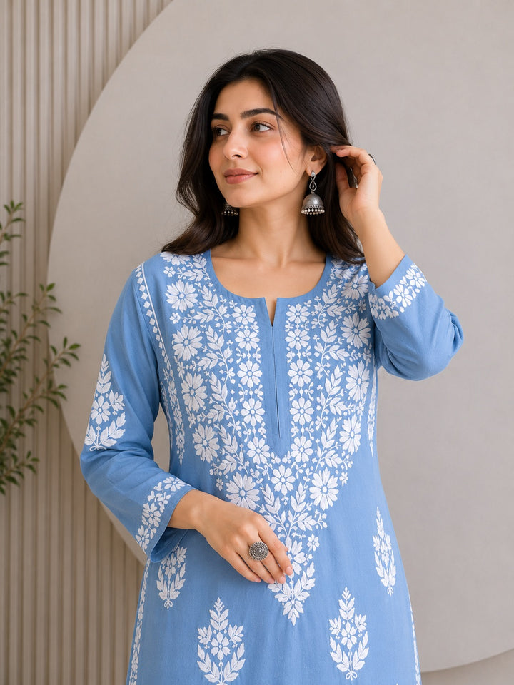Jahnvi Chikankari Rayon Straight Kurta
