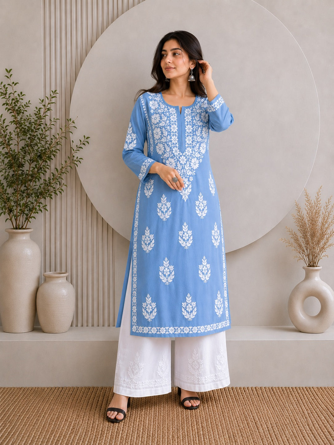 Jahnvi Chikankari Rayon Straight Kurta