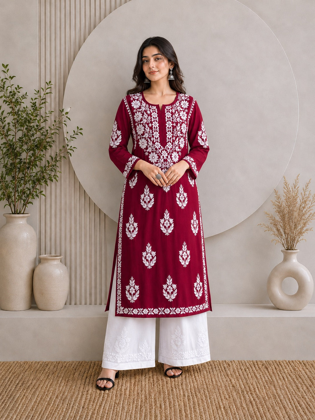 Jahnvi Chikankari Rayon Straight Kurta