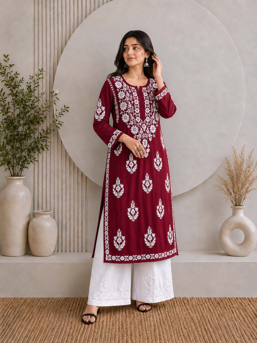 Jahnvi Chikankari Rayon Straight Kurta