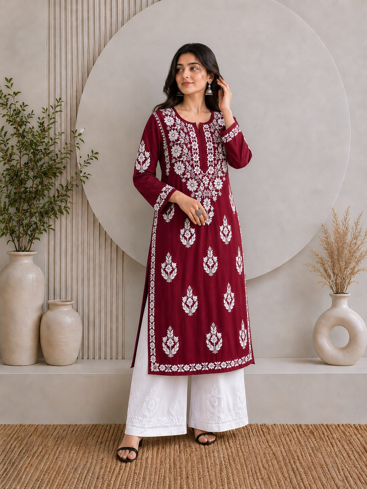 Jahnvi Chikankari Rayon Straight Kurta