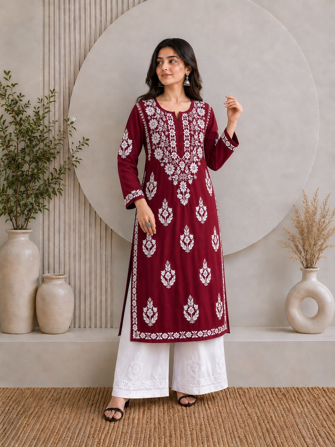 Jahnvi Chikankari Rayon Straight Kurta