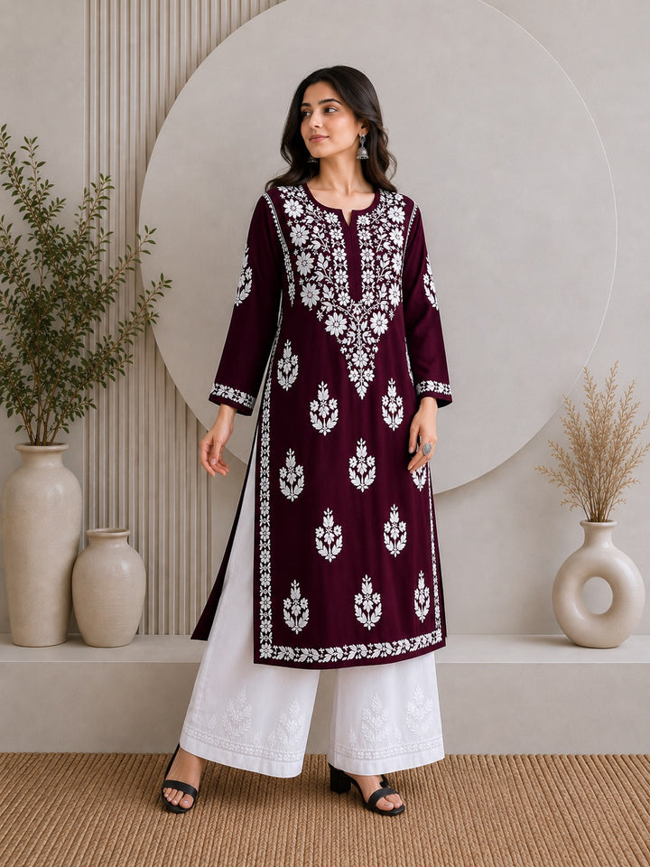 Jahnvi Chikankari Rayon Straight Kurta