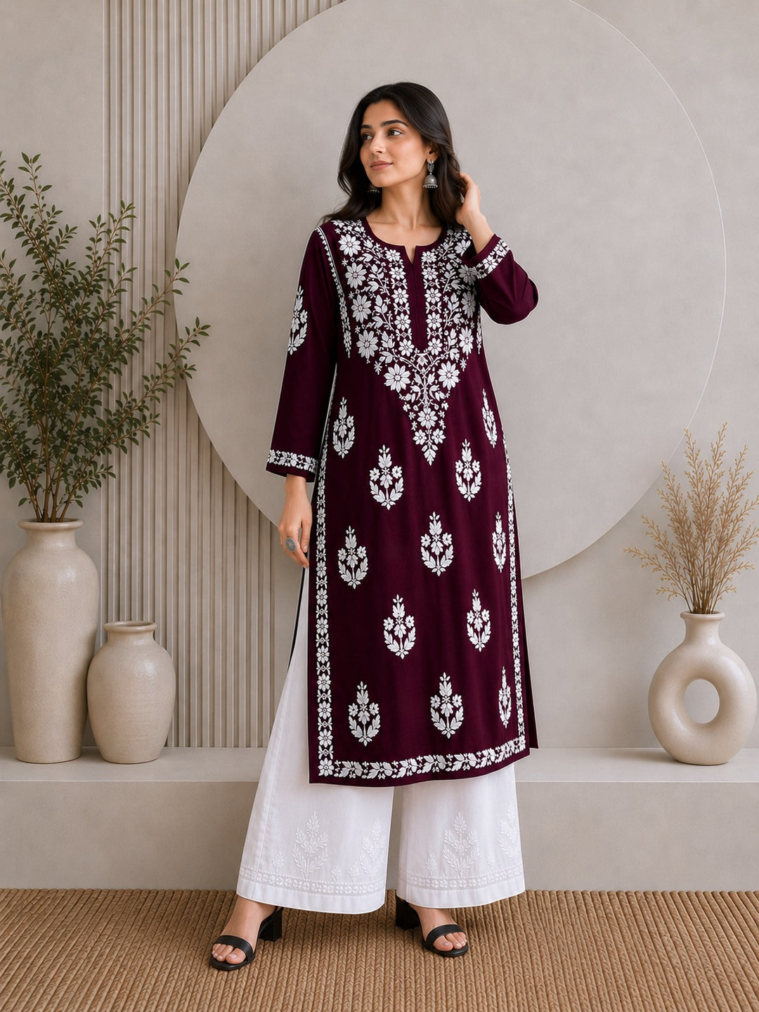 Jahnvi Chikankari Rayon Straight Kurta