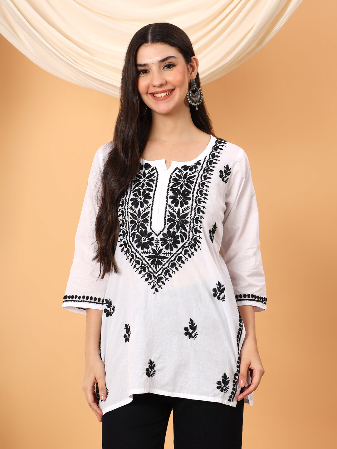 Khushi Black Cotton Chikankari Short Kurti