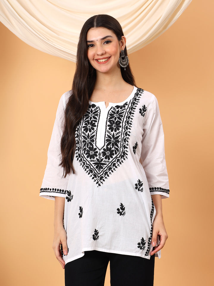 Khushi Black Cotton Chikankari Short Kurti