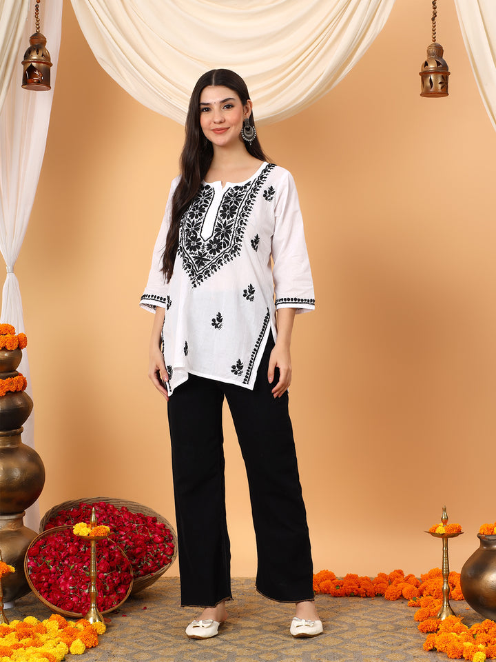Khushi Black Cotton Chikankari Short Kurti
