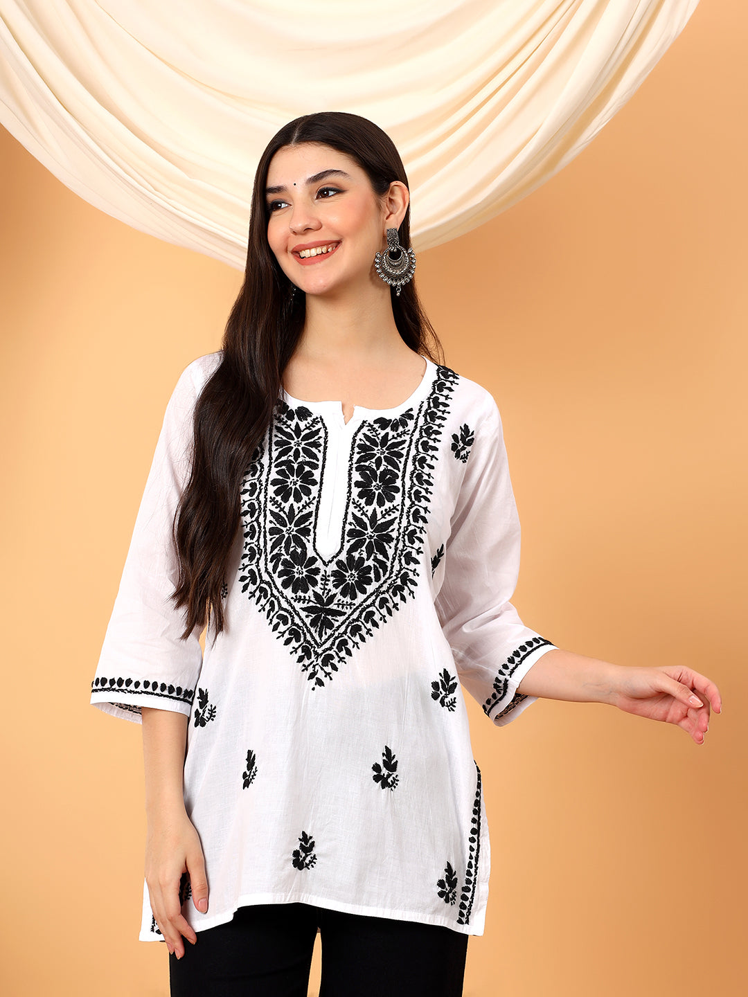 Khushi Black Cotton Chikankari Short Kurti