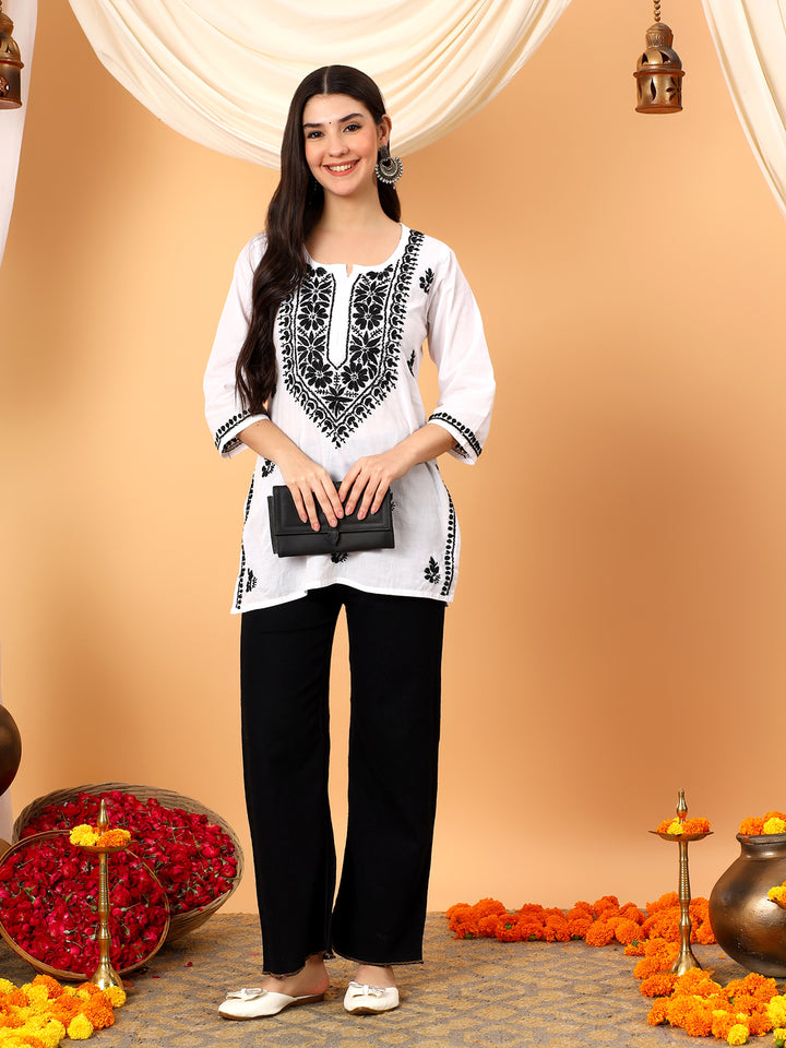 Khushi Black Cotton Chikankari Short Kurti