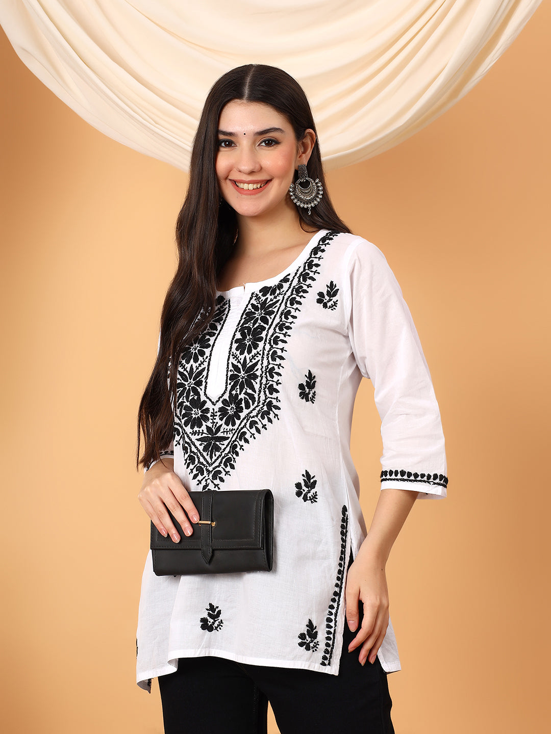Khushi Black Cotton Chikankari Short Kurti