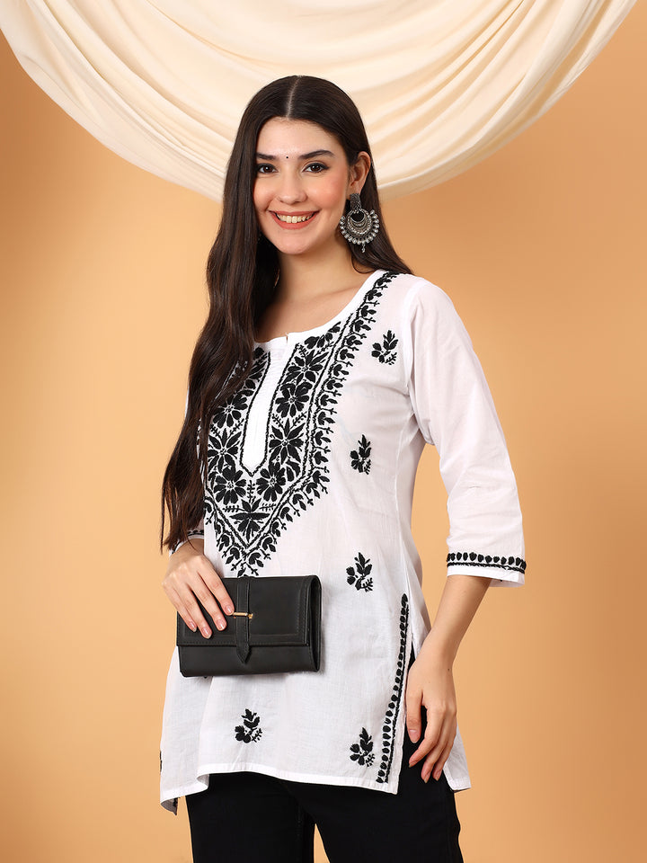 Khushi Black Cotton Chikankari Short Kurti