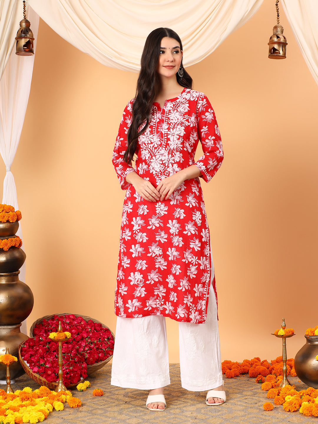 Kiara Mulmul Chikankari Straight Kurta