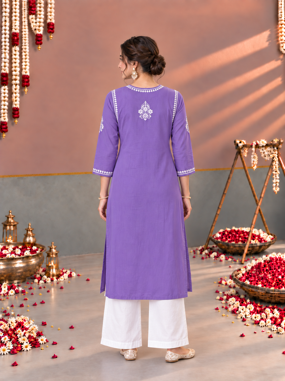 Sonia Chikankari Rayon Nyra-Cut Kurta