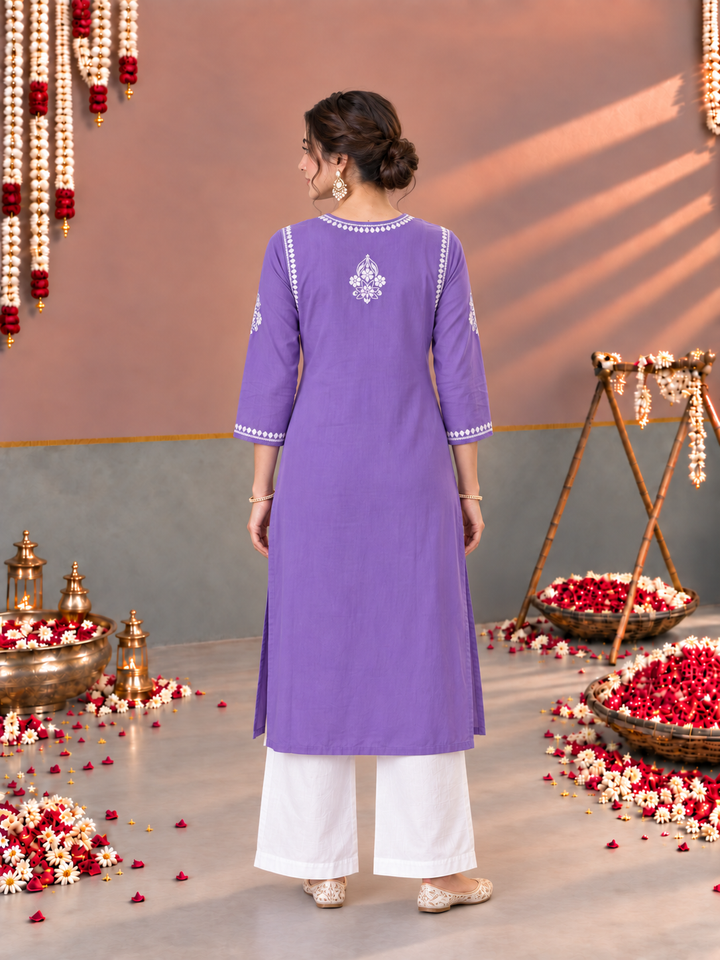 Sonia Chikankari Rayon Nyra-Cut Kurta