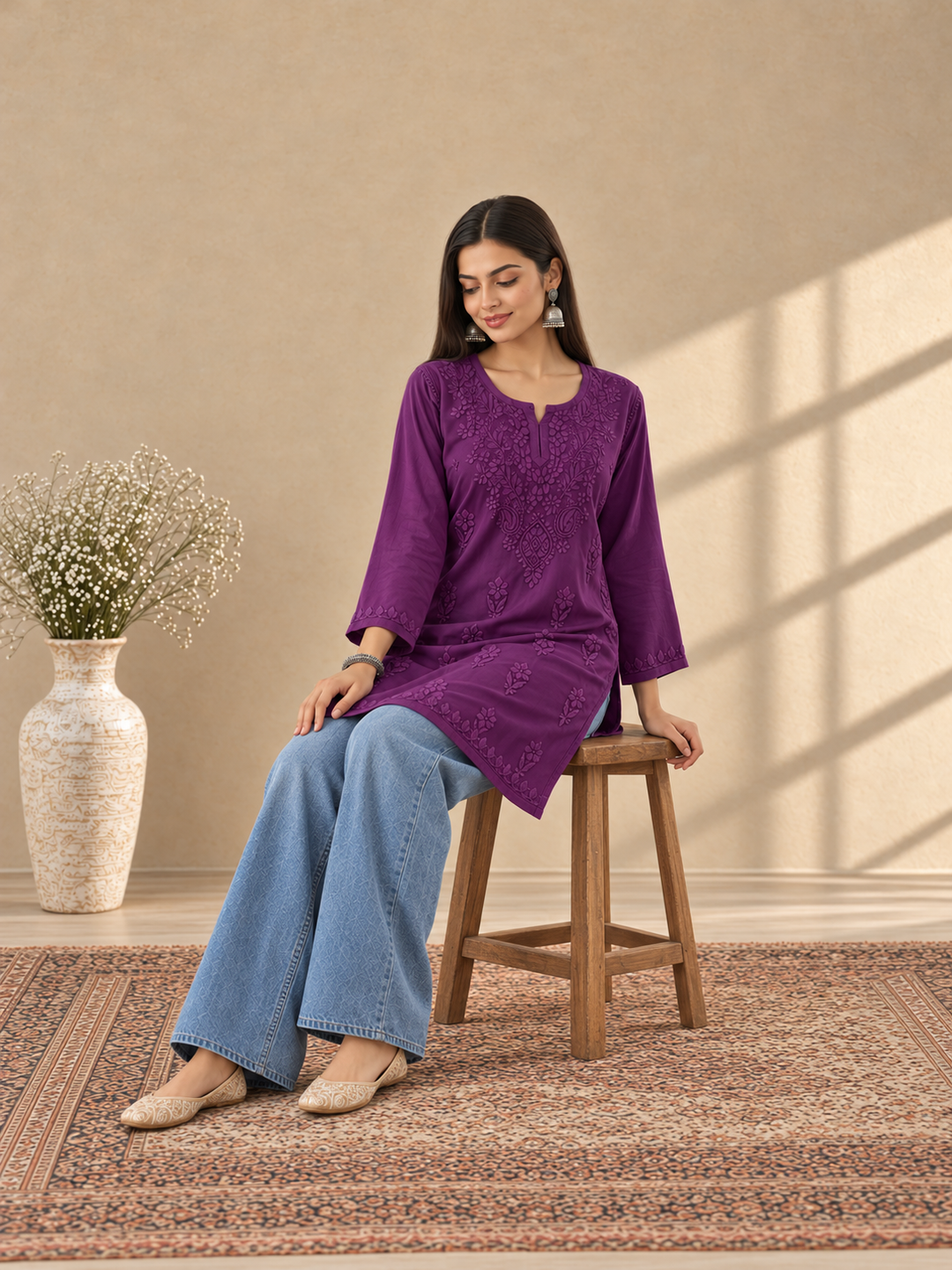 Akira Rayon Short Chikankari Kurti for Women
