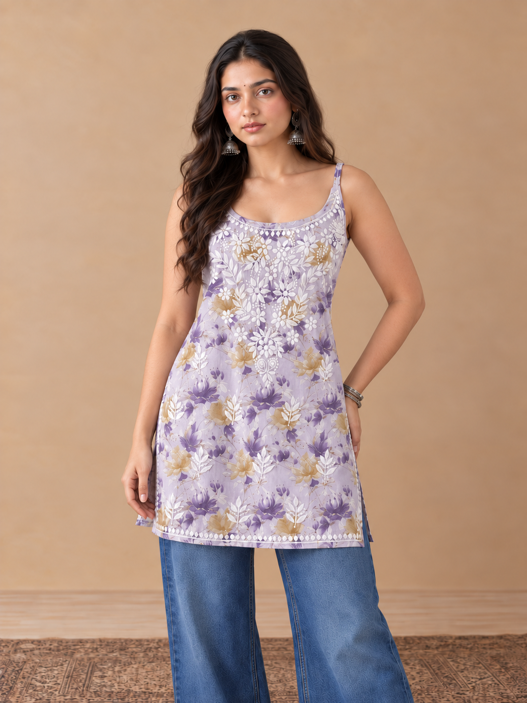 Sia Mulmul Chikankari Strappy Short Kurti for Women
