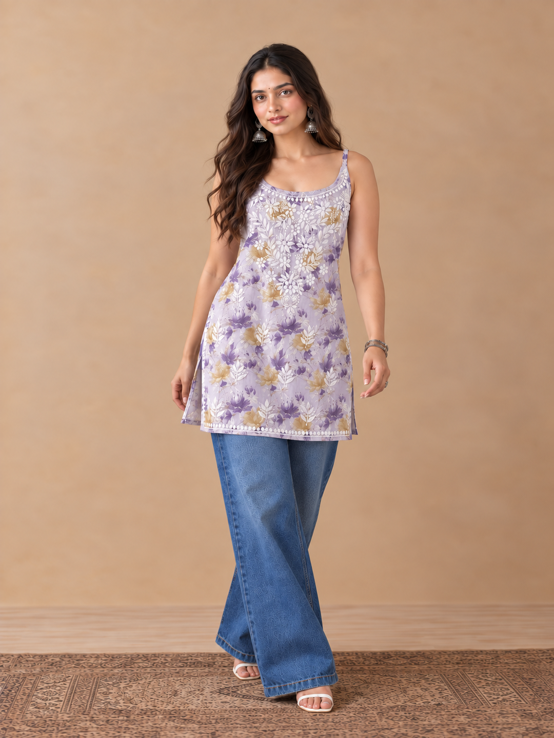 Sia Mulmul Chikankari Strappy Short Kurti for Women