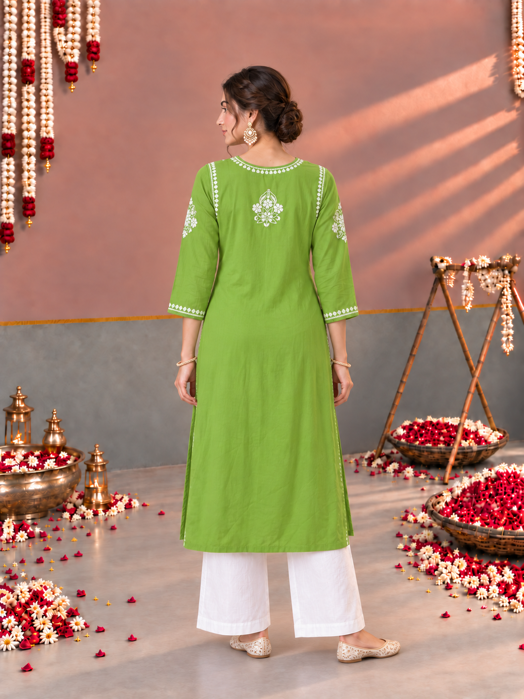 Sonia Chikankari Rayon Nyra-Cut Kurta