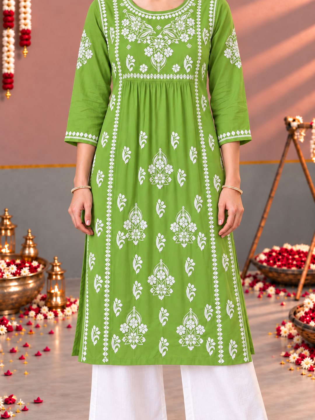 Sonia Chikankari Rayon Nyra-Cut Kurta