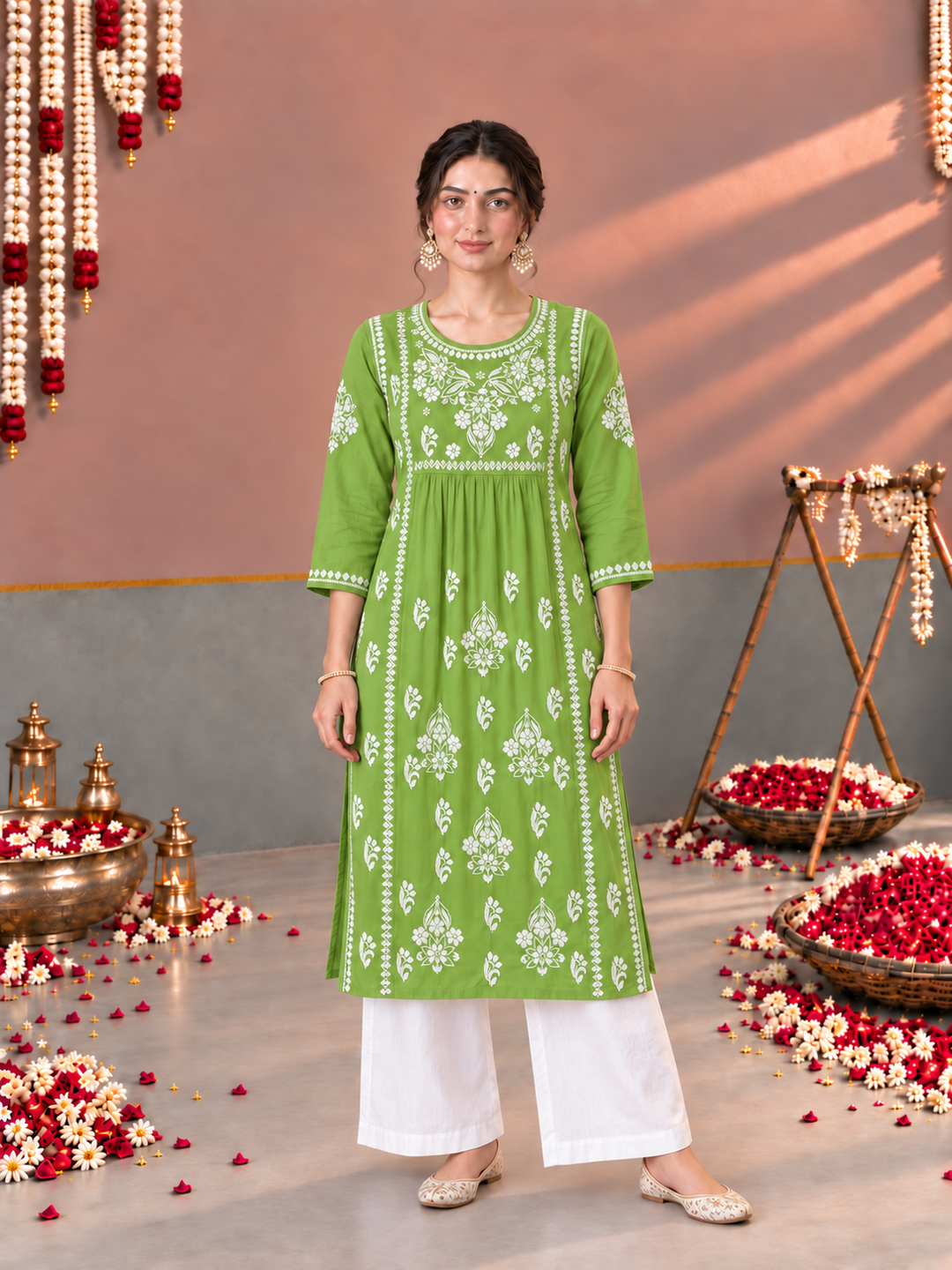 Sonia Chikankari Rayon Nyra-Cut Kurta