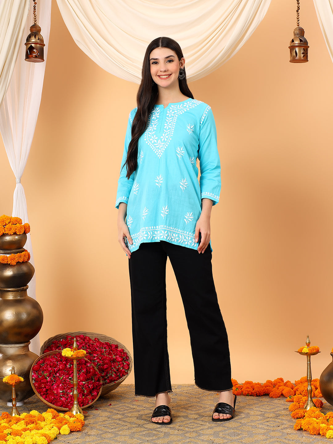 Maahi Chikankari Short Cotton Kurti