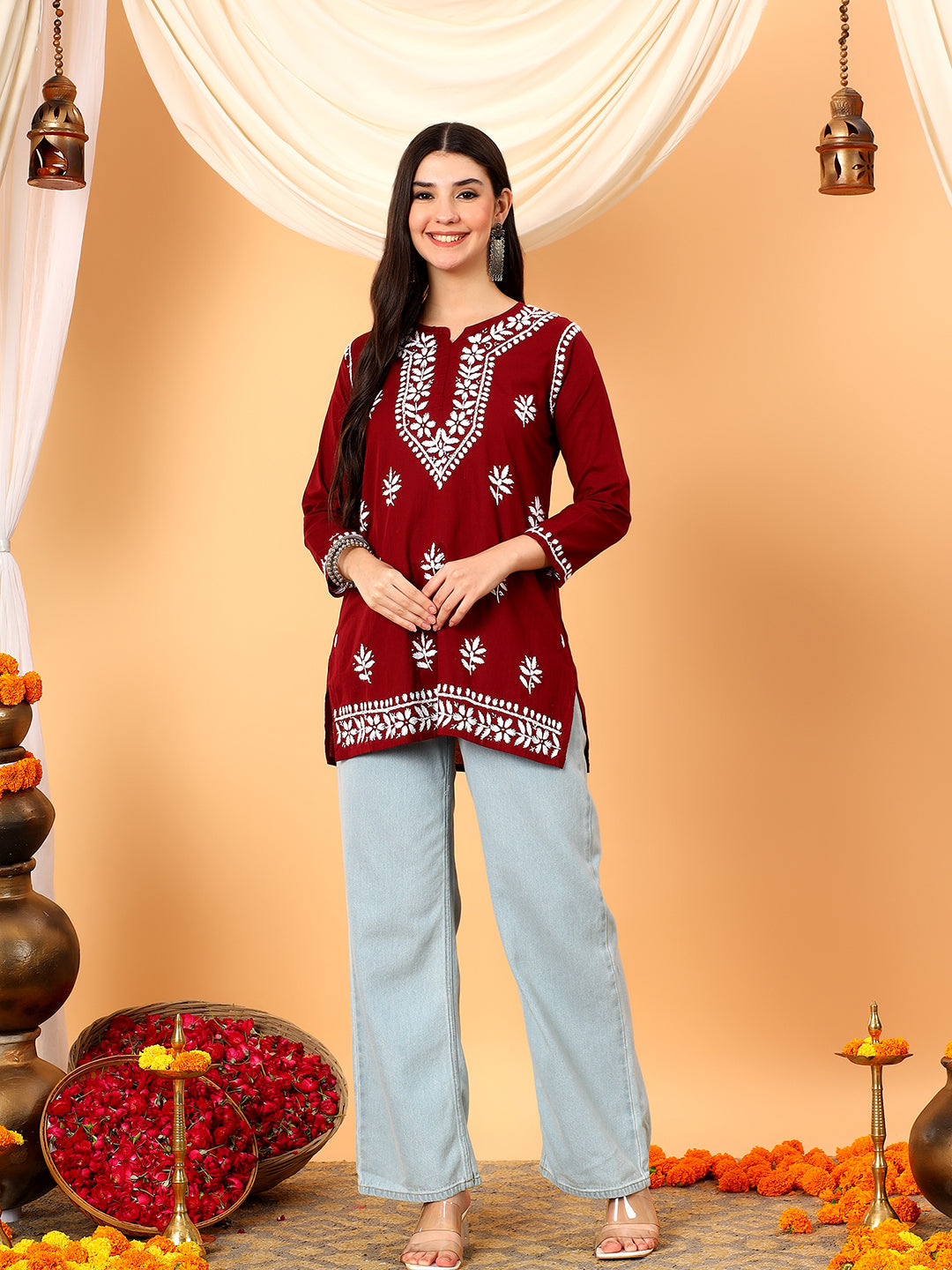 Maahi Chikankari Short Cotton Kurti
