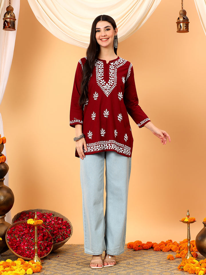 Maahi Chikankari Short Cotton Kurti