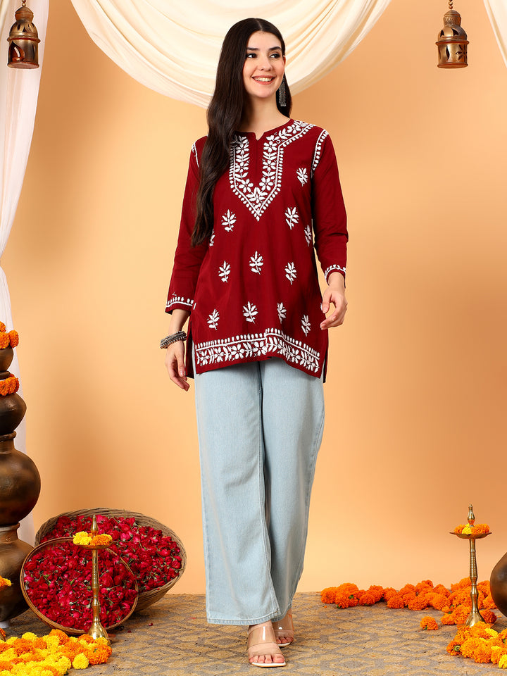 Maahi Chikankari Short Cotton Kurti