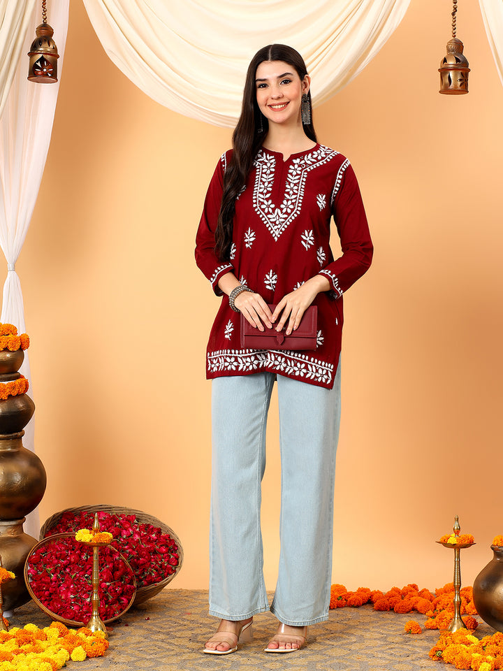 Maahi Chikankari Short Cotton Kurti