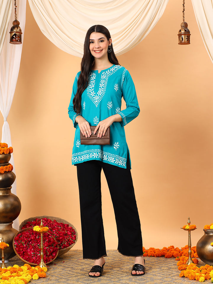 Maahi Chikankari Short Cotton Kurti