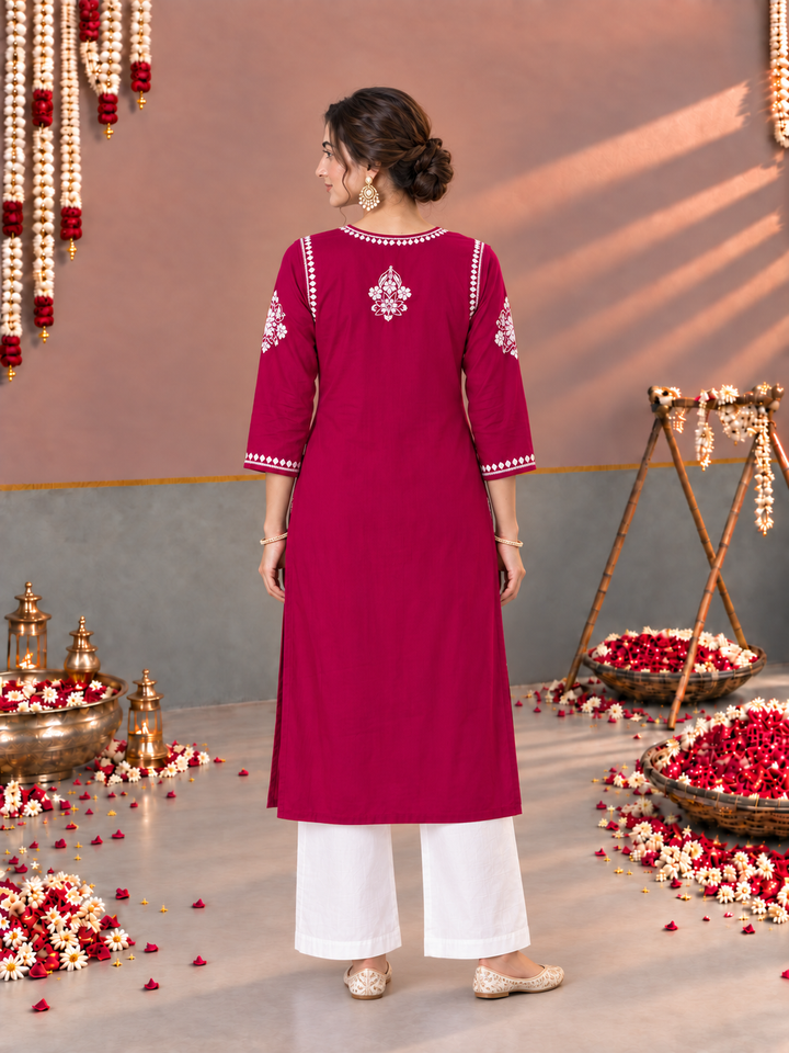 Sonia Chikankari Rayon Nyra-Cut Kurta