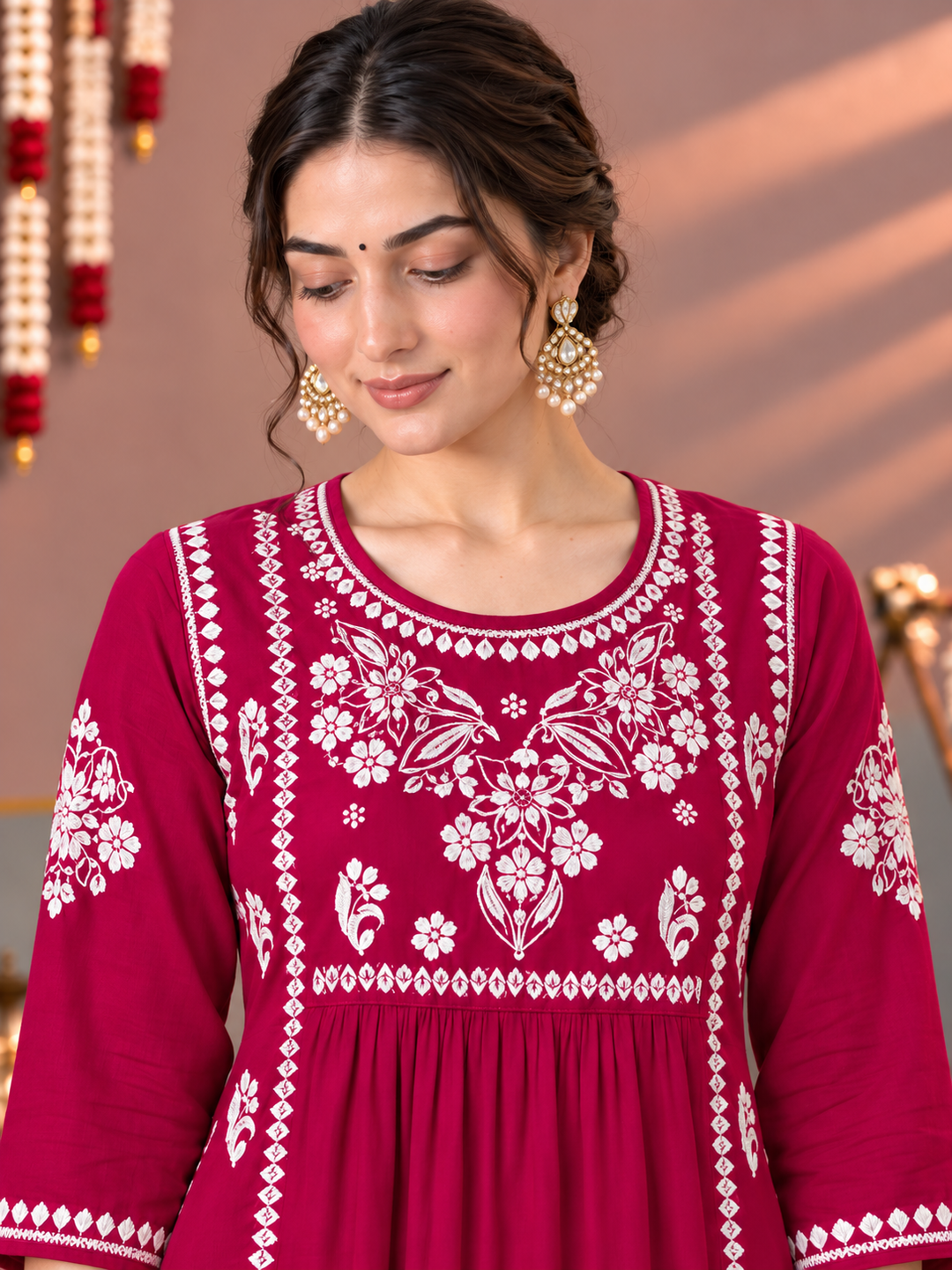 Sonia Chikankari Rayon Nyra-Cut Kurta