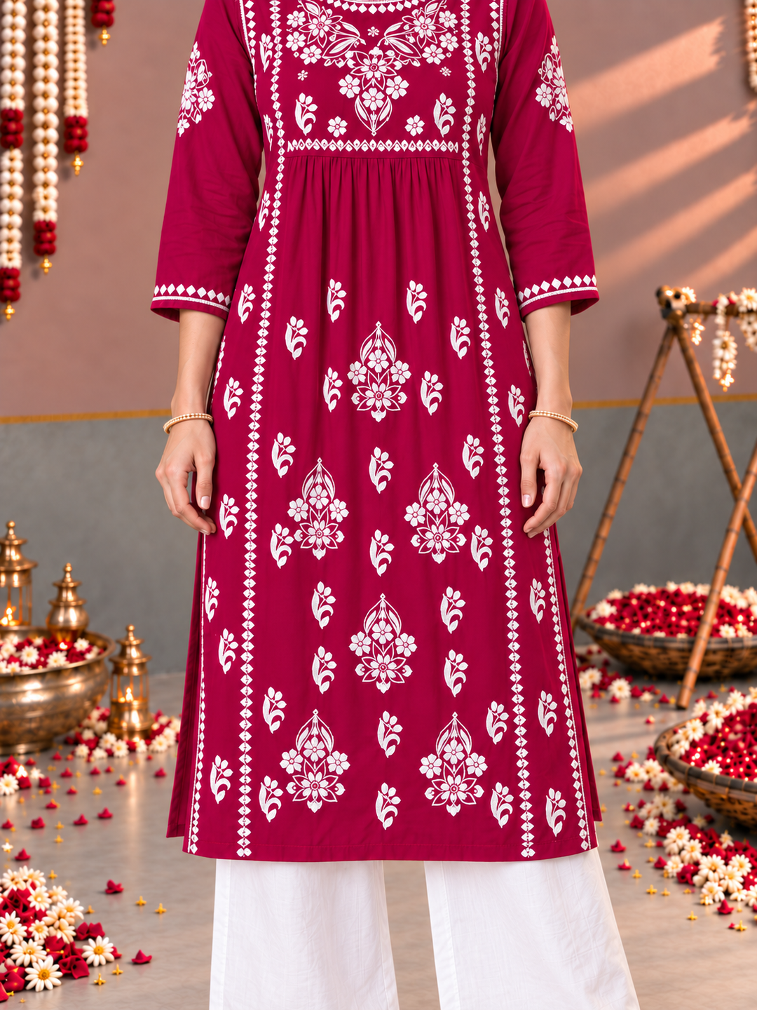 Sonia Chikankari Rayon Nyra-Cut Kurta