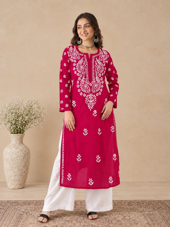 Lata Cotton Chikankari Basic Straight Kurta