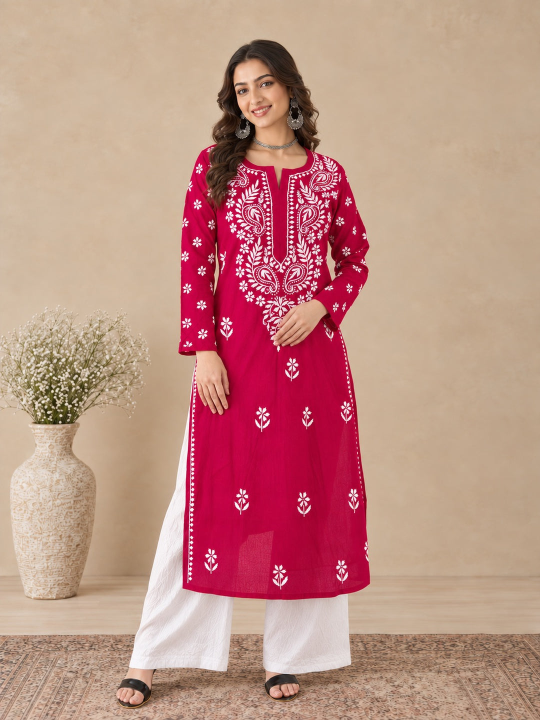 Lata Cotton Chikankari Basic Straight Kurta