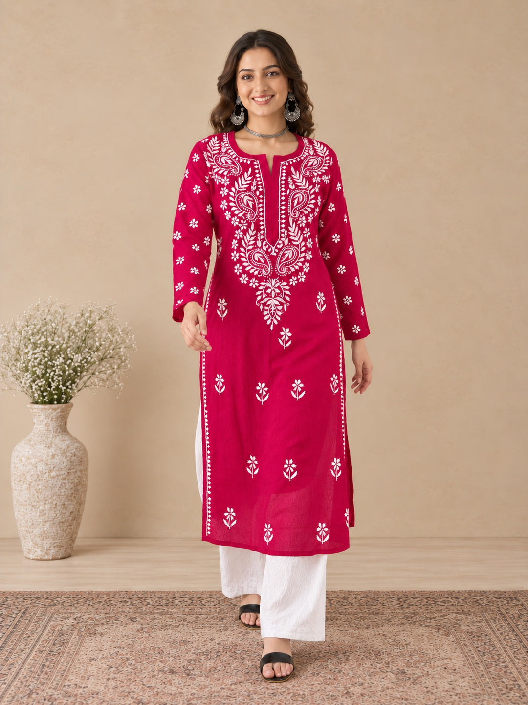 Lata Cotton Chikankari Basic Straight Kurta