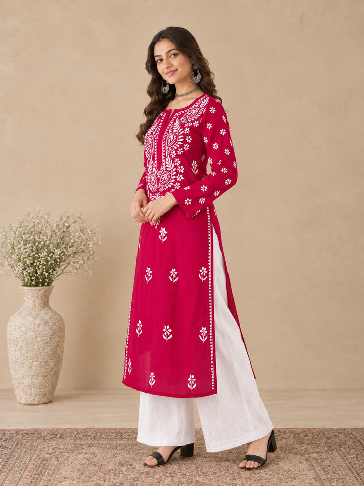 Lata Cotton Chikankari Basic Straight Kurta